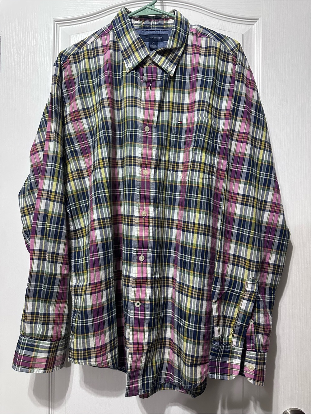 Tommy Hilfiger Navy, Pink & Green Plaid Button-Down Shirt